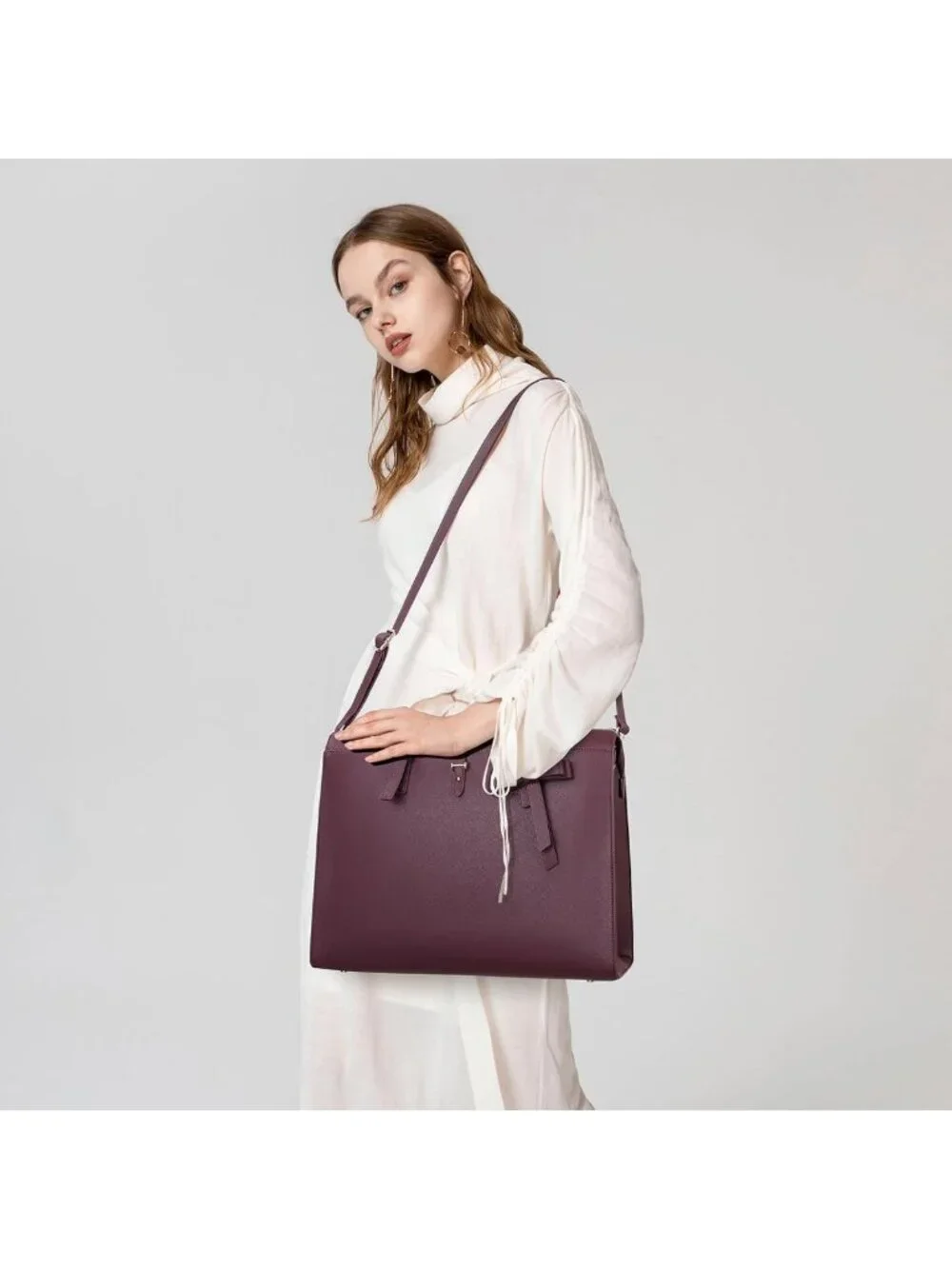 Stylish 4pc Laptop Bag Set for Women - Large Leather Briefcase with USB Charging